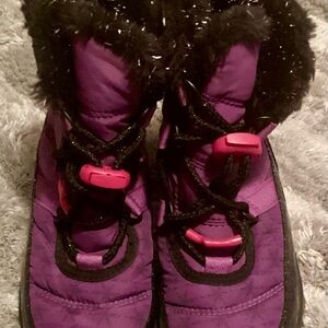 Sorel/Disney Collab Kids' Purple and Black Snow Boots.